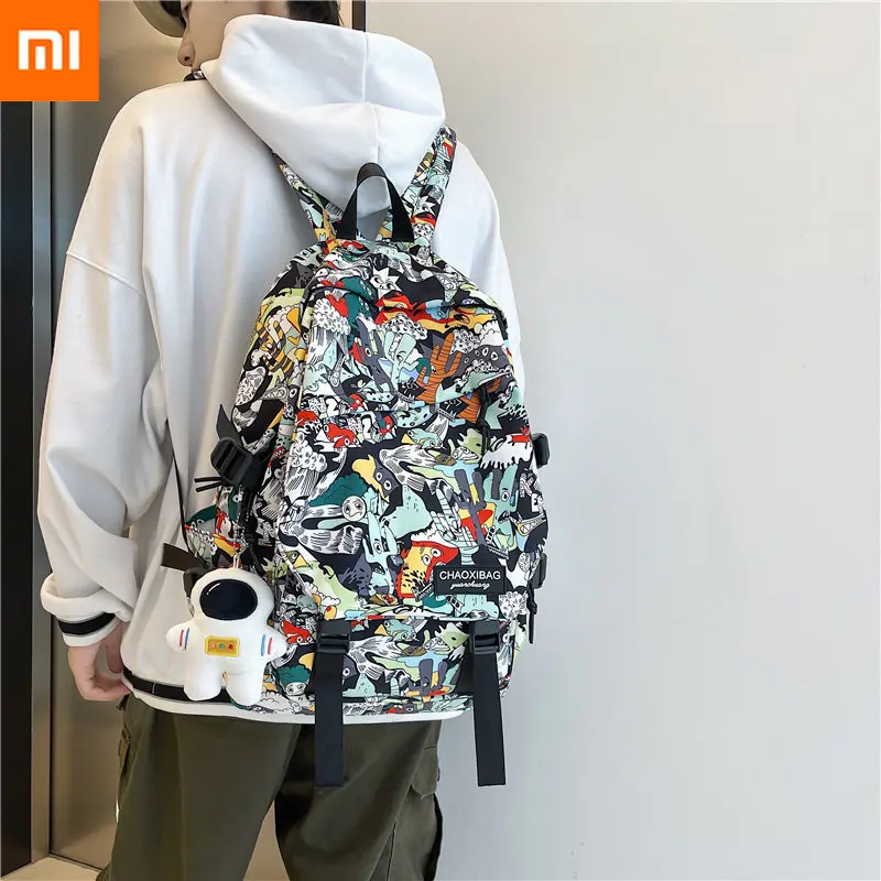 Xiaomi Мужская школьная сумка для девочек, женский мужской рюкзак с принтом граффити, женская сумка для мальчиков-книжек, нейлоновый модный женский рюкзак для ноутбука, студенческий 0