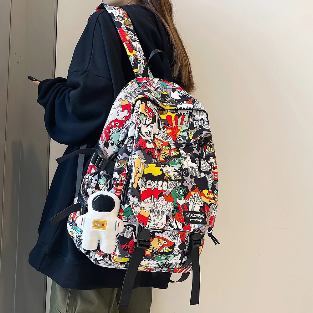 Xiaomi Мужская школьная сумка для девочек, женский мужской рюкзак с принтом граффити, женская сумка для мальчиков-книжек, нейлоновый модный женский рюкзак для ноутбука, студенческий 1