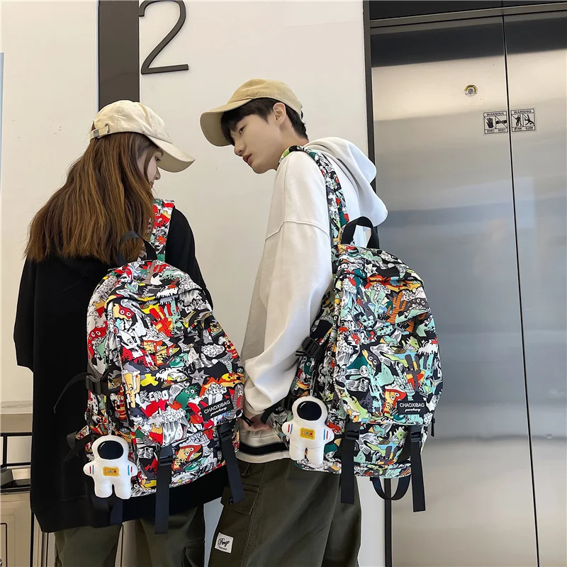 Xiaomi Мужская школьная сумка для девочек, женский мужской рюкзак с принтом граффити, женская сумка для мальчиков-книжек, нейлоновый модный женский рюкзак для ноутбука, студенческий 2