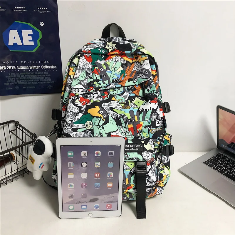Xiaomi Мужская школьная сумка для девочек, женский мужской рюкзак с принтом граффити, женская сумка для мальчиков-книжек, нейлоновый модный женский рюкзак для ноутбука, студенческий 3