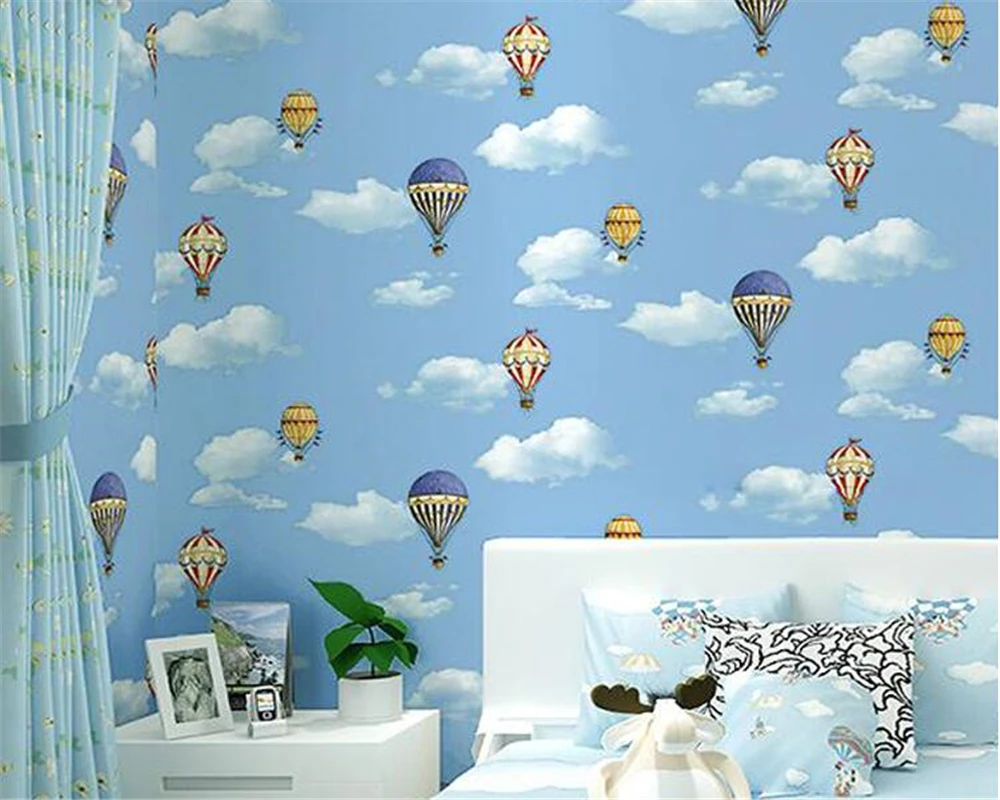 beibehang Экологическая индивидуальность детская комната прекрасные обои в средиземноморском стиле сине-белое небо с воздушным шаром 3D обои 3