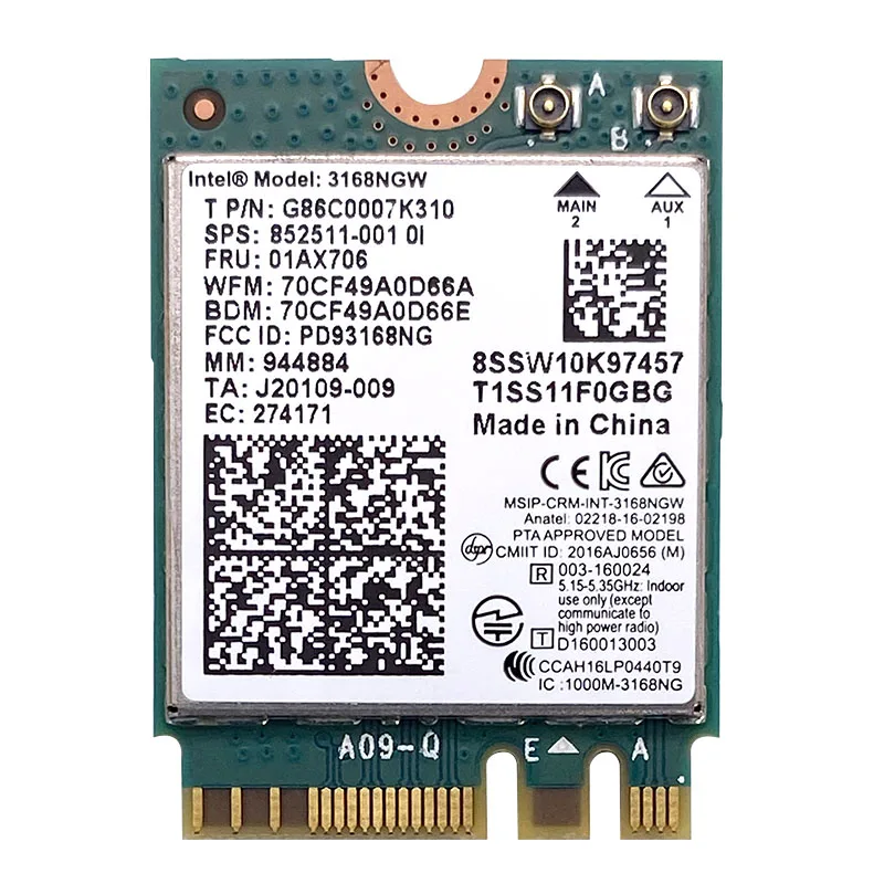 intel 3168AC ac3168 Беспроводная двухдиапазонная беспроводная сетевая карта 600 Мбит/с WiFi модуль 3168ngw NGFF M.2 802.11ac bluetooth 4.2 1