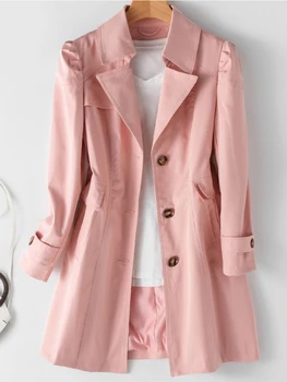 Тренч для женщин, длинное пальто большого размера, Однотонное пальто с лацканами, Весна-осень 2023, Новая верхняя одежда, Корейская модная Элегантная куртка для женщин