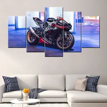 Холст без рамки, 5 панелей, мотоцикл Kawasaki Ninja ZX 10R, Модульные HD Декоративные Настенные Художественные Плакаты, Картины, Картины для домашнего декора