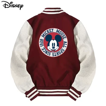 Disney 2022, Новое Поступление, Хлопковый топ с рукавами в рубчик, Модный принт с логотипом Микки Мауса, Повседневная бейсбольная куртка-бомбер, Свободный кардиган, пальто