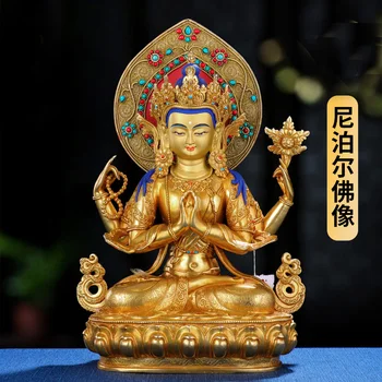38 см высококачественная статуя Будды Буддизм Непал Тибет храм С четырьмя руками Авалокитешвара Гуаньинь БЛАГОСЛОВЛЯЕТ безопасное здоровье и удачу
