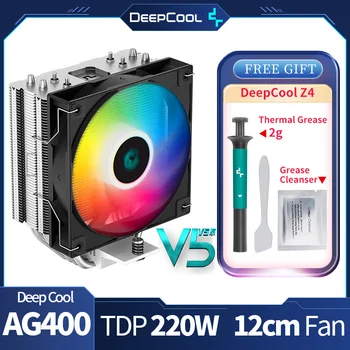Воздушный Охладитель DeepCool AG400V5 с 4 Трубками Нагрева ARGB PWM Тонкий Процессорный Радиатор с Гидроприводом и Бесшумным Вентилятором для LGA1700 1200 115X1151 AMD AM4 AM5