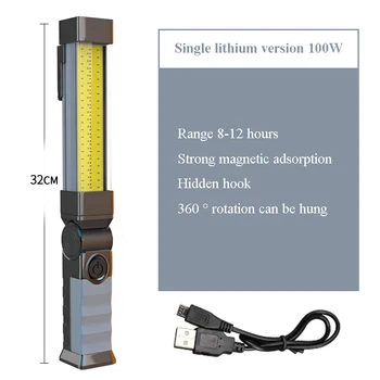 Портативный светодиодный рабочий светильник COB, светильник для ремонта автомобиля, супер яркий сильный светильник, магнитный всасывающий светодиодный USB-фонарик для зарядки, Подвесной светильник