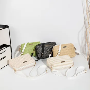 Женская Дизайнерская сумка через плечо, модные Соломенные тканые летние пляжные сумки в Богемном стиле, Маленький твердый кошелек для мобильного телефона и монет
