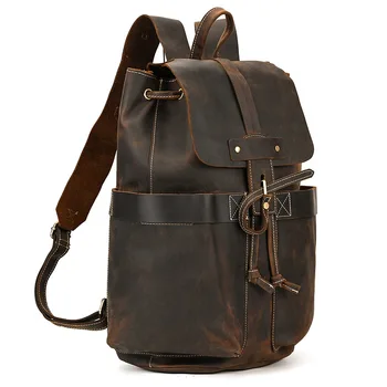 Винтажный мужской рюкзак из натуральной кожи для ноутбука, школьная сумка из воловьей кожи для подростков, кожаный рюкзак Crazy Horse, мужская школьная сумка