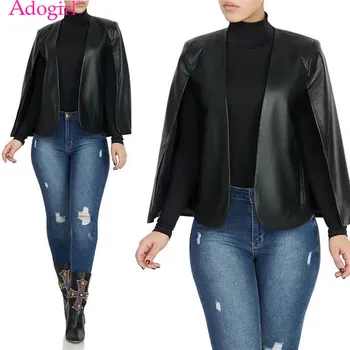 Adogirl S-2XL, Черная Накидка из искусственной кожи, Модный Поддельный комплект из двух предметов, Женская куртка, пальто, Офисное Женское деловое пальто, Верхняя одежда