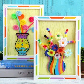 Набор Цветов с пуговицами ручной работы, Сделай сам, Креативные Детские игрушки, Букет для детского сада, Украшение дома, 3D Бумажная Фоторамка, подарок