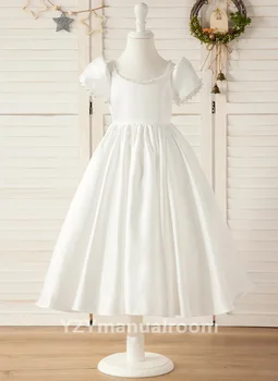 Платье для девочек с цветочным узором, платье подружки невесты, белое детское платье, платье принцессы на день рождения, ниже колена