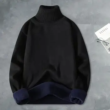Мужской зимний свитер толстой вязки, однотонная водолазка, теплый плюшевый мужской пуловер, свитер