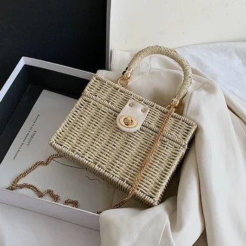 Летняя Соломенная сумка для женщин, Ротанговая коробка ручной работы, сумка через плечо, Дорожная пляжная сумка для отдыха, Высококачественная Квадратная сумка, кошелек
