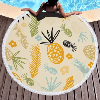 Новое ананасовое круглое пляжное полотенце из микрофибры с кисточкой и цифровой печатью