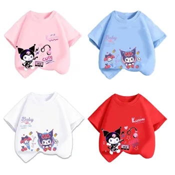 Милая детская футболка Sanrio с аниме My Melody Kuromi, повседневная летняя футболка из чистого хлопка, Детская одежда, Топы с короткими рукавами для девочек и мальчиков, подарок