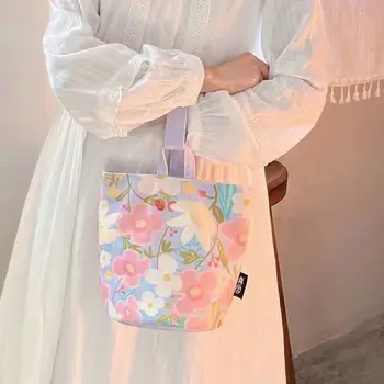 Большая Вместительная сумка-ведро со свежими Цветами, Портативная Холщовая сумка, сумка для ланча в корейском стиле, сумка для мамы, Дорожная сумка