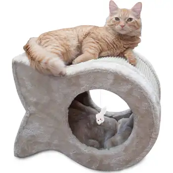 Когтеточка для кошек Kitty Cave, искусственный мех и сизаль, бежевый