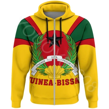 Новый Мужской пуловер с капюшоном, Уличный Повседневный принт, флаг Африканского региона, Гвинея-Бисау, толстовка на молнии в стиле бивней