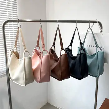 Ins Стильная сумка-тоут из искусственной кожи, мягкая Большая вместительная корейская сумка через плечо, повседневная сумка для покупок