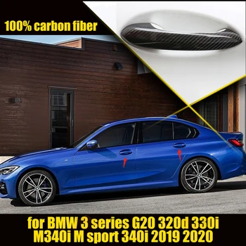 Накладка на Дверную ручку автомобиля из настоящего Сухого Углеродного волокна для BMW 3 Серии G20 320d 330i M340i M Sport 340i 2019 2020