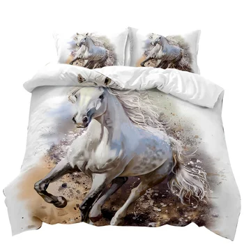 Лошадь пододеяльник набор 3D лошадь печати одеяло обложка постельные принадлежности набор животных дикой природы полиэстер пододеяльник двойной королева король размер