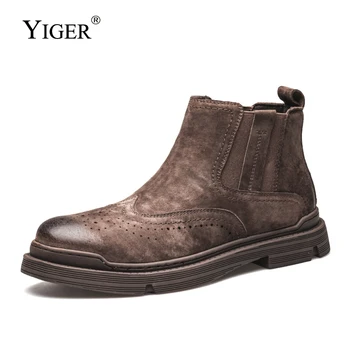 YIGER, мужские базовые ботинки, ботильоны, повседневные ботинки на шнуровке, уличные мужские ботинки, Зимние Мужские ботинки Челси в британском стиле