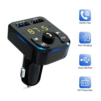 Автомобильный беспроводной FM-передатчик, совместимый с Bluetooth 5.0, Адаптер громкой связи, 2 порта USB для зарядки, зарядное устройство для PD, AUX MP3-плеер