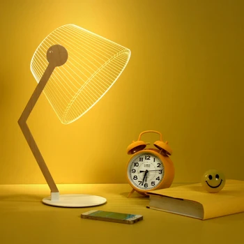 Современная светодиодная настольная лампа 3D Визуальный Изгиб Учебный Стол Для Чтения Деревянный Кронштейн Акриловая доска Креативное Прикроватное Украшение Ночник