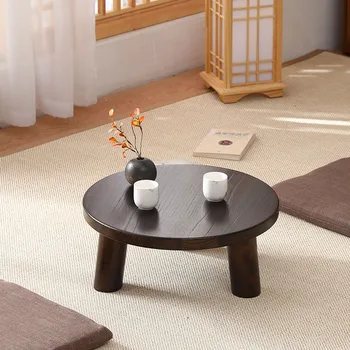 Столик с эркером в японском стиле, маленький чайный столик, столик из обжаренного тунга, маленький круглый столик в стиле дзен