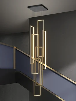 Современная длинная люстра для лестницы, минималистичная креативная прямоугольная вилла, двухуровневая светодиодная люстра, скандинавская роскошная лампа для гостиной в стиле лофт
