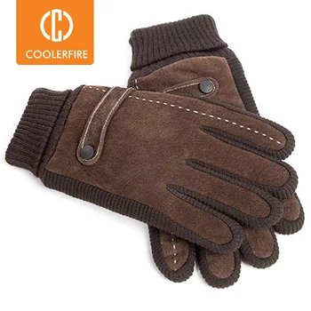 Зимние теплые мужские перчатки с сенсорным экраном, повседневные перчатки из натуральной кожи, Варежки для мужчин, спортивные перчатки на весь палец ST030