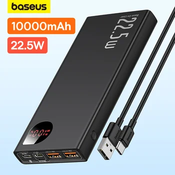 Baseus 10000 мАч Power Bank 22,5 Вт Портативное Зарядное Устройство Внешний Аккумулятор Быстрая Зарядка Powerbank для iPhone 13 14 Xiaomi Samsung Huawei