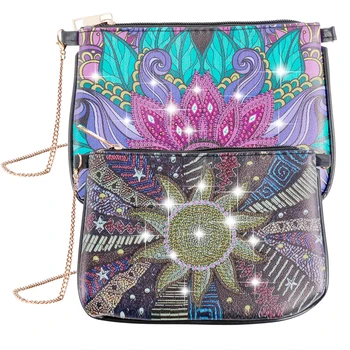 2шт 5D DIY Алмазная картина Сумка из искусственной Кожи с бриллиантовым цветком, сумка через плечо, Модный Художественный кошелек на цепочке, сумка для макияжа, сумка через плечо