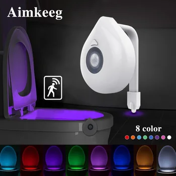 Aimkeeg Подсветка Туалета на батарейках RGB 8 Цветов Сменный светодиодный датчик движения Освещение Туалета Рассеянный Ночник для ванной комнаты