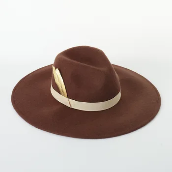 Женская фетровая шляпа с широкими полями в классическом стиле, Джазовая шляпа с перьями, теплая шерстяная зимняя шапка, Женская официальная вечеринка, свадебная шляпа Чуч