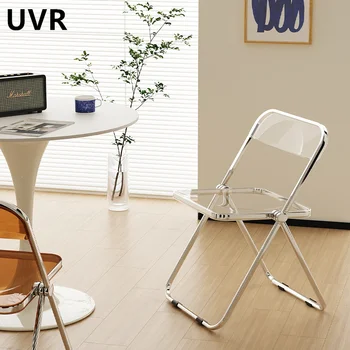 UVR Новый складной стул с прозрачной пластиковой спинкой, стул для макияжа, Стул для переговоров в домашнем офисе, Удобный стул для ресторана