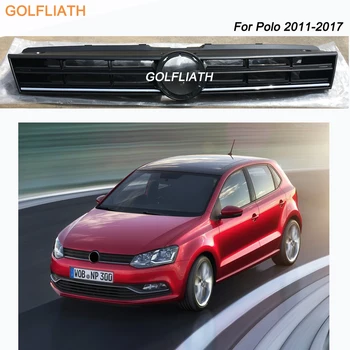 Замена центральной решетки радиатора переднего бампера ABS, гоночные решетки, хромированная полоса для Volkswagen VW Polo 2011-2017, автомобильный стайлинг