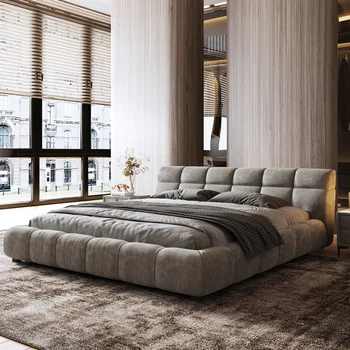 Современная простая кровать из ткани, легкая роскошная сетка, красная кровать, высококачественная съемная итальянская минималистичная кровать, площадь главной спальни