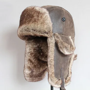 Шапки-бомберы, Зимняя мужская теплая русская шапка-ушанка с ушным клапаном, женская шапка-траппер из искусственной кожи и меха, ушанка для женщин