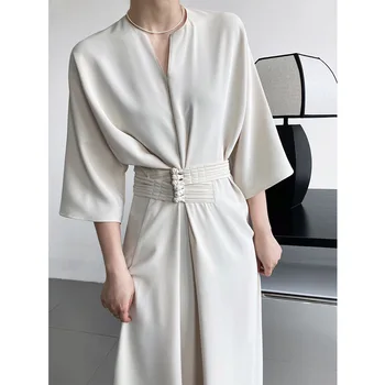 2023 темпераментное прямое платье с завязкой на талии и пряжкой высокого класса, новая улучшенная длинная юбка в китайском стиле
