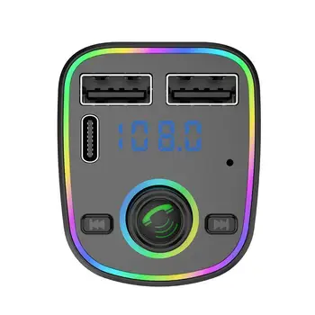 Автомобильный Bluetooth 5,0 Красочный Рассеянный Свет Громкой Связи MP3-Модулятор Плеер FM-передатчик PD Type-C Двойной USB 3.1A Быстрое Зарядное Устройство