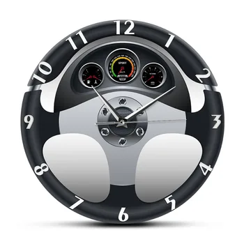 Креативные 12-дюймовые настенные часы - Уникальный дизайн автомобильного рулевого колеса и приборной панели для гостиной, бара и домашнего декора