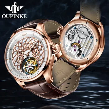 Оригинальные роскошные часы от ведущего бренда для мужчин, механические, с настоящим турбийоном, с ручным заводом, с водонепроницаемым кожаным ремешком, наручные часы со скелетом