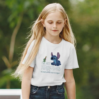Я не спорю, детские футболки Pritn Disney с принтом стежка, Уличная Одежда Four Seasons Для девочек С Круглым вырезом, Высококачественные Удобные Детские Футболки