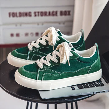 Модная Зеленая Парусиновая обувь Для мужчин, Мужская обувь для скейтборда с низким вырезом, Комфортная Дышащая Мужская Вулканизированная обувь Zapatillas De Hombre