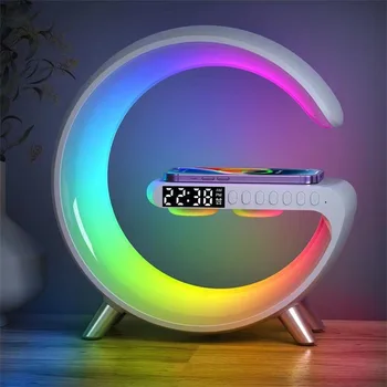 Настольная лампа 3 в 1 RGB LED с Беспроводным зарядным устройством и Bluetooth-динамиком, Управление приложением, Музыкальный плеер со снотворным Средством, Окружающее освещение