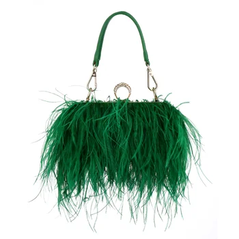 Роскошные Вечерние сумки из страусиных перьев для женщин 2022, сумка через плечо с цепочкой, кошелек-клатч для вечеринки с кисточками, Зеленые Свадебные сумки