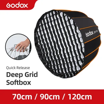Godox QR-P70 70 см, QR-P90 90 см, QR-P120 120 см, Быстроразъемный параболический глубокий софтбокс + Ячеистая сетка для студийной вспышки Bowens Mount
